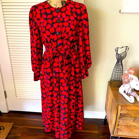 NEW!!!!! Large Who What Wear Red Leaf Pattern Dress - Picture 1 of 2